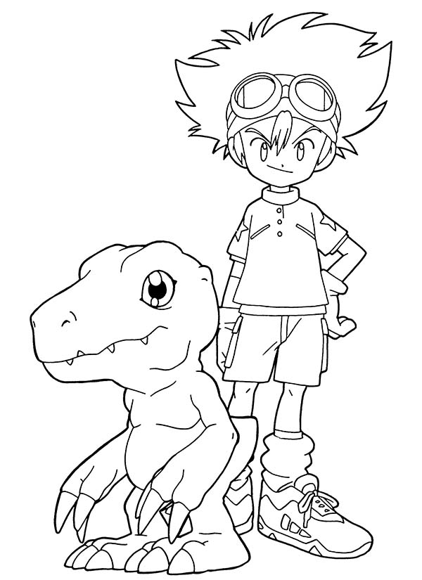 Digimon, : Taichi Kamiya Partner with Digimon Agumon Coloring Page