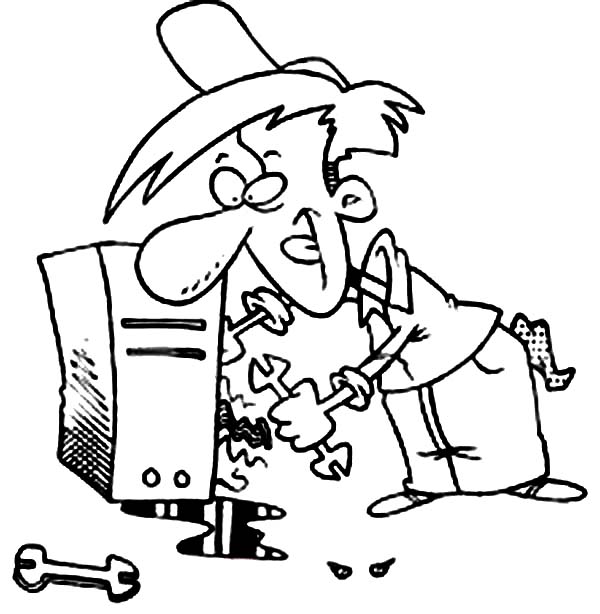 Computer, : Technician Fixing My Computer Coloring Page