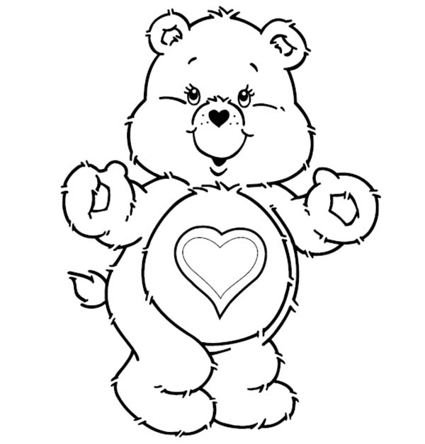 Care Bear, : Tenderheart Bear is Excited in Care Bear Coloring Page