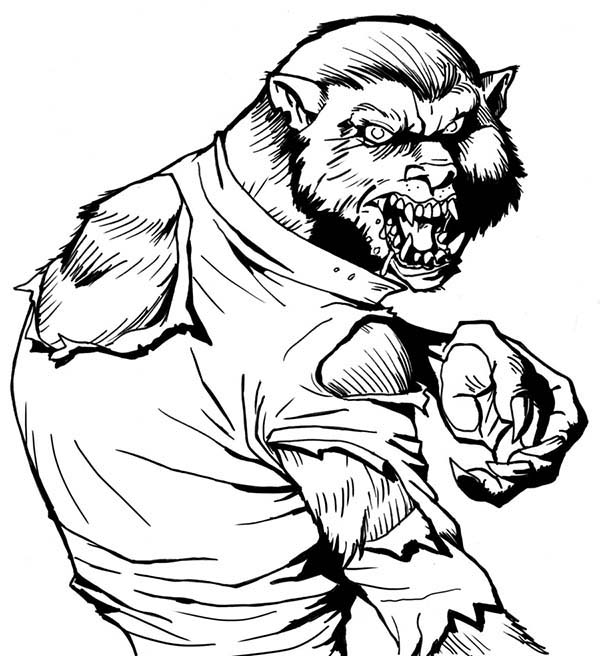 Werewolf, : The Hideous Werewolf Coloring Page