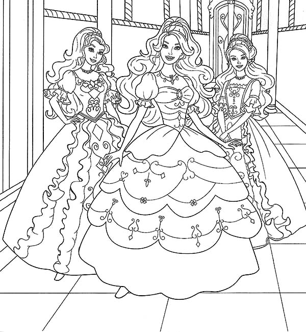 Barbie Doll, : Three Barbie Doll Posing Coloring Page