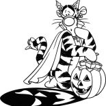Tigger, Tigger Holding Halloween Pumpkin Coloring Page: Tigger Holding Halloween Pumpkin Coloring Page