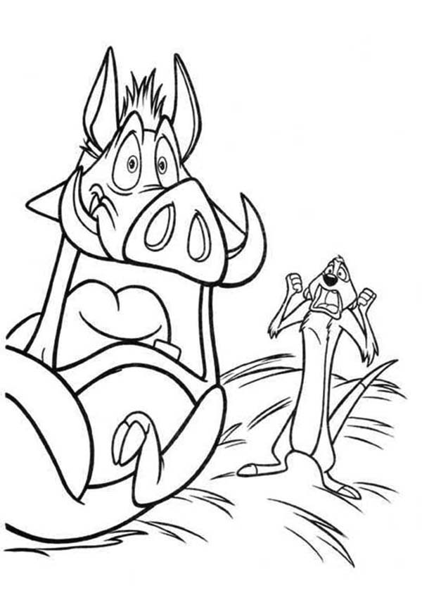 Timon and Pumbaa, : Timon and Pumbaa Waking Up from Nightmare Coloring Page