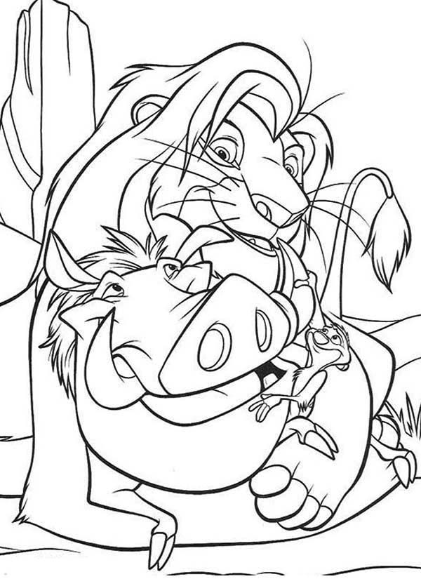 Timon and Pumbaa, : Timon and Pumbaa with Mufasa Coloring Page