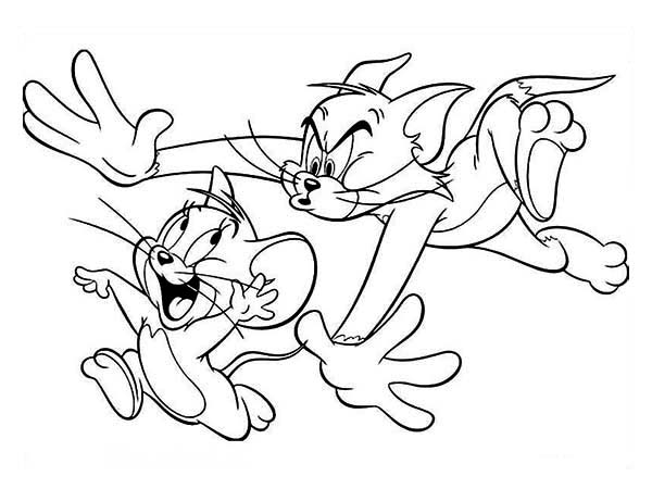 Tom and Jerry, : Tom Running Chase Jerry in Tom and Jerry Coloring Page