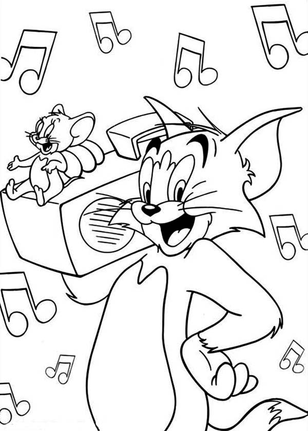 Tom and Jerry, : Tom and Jerry Singing Karaoke Coloring Page