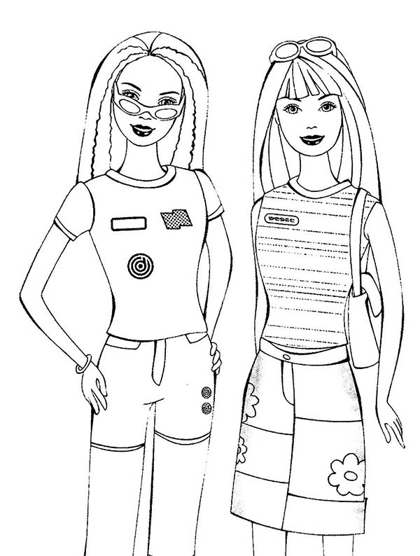 Two Beautiful Barbie Doll Coloring Page Two Beautiful Barbie Doll