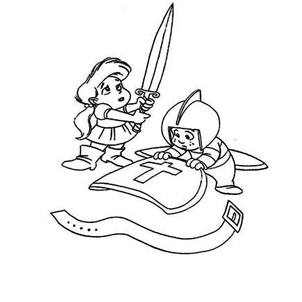 Armor of God, : Two Kids Playing with Armor of God Coloring Page