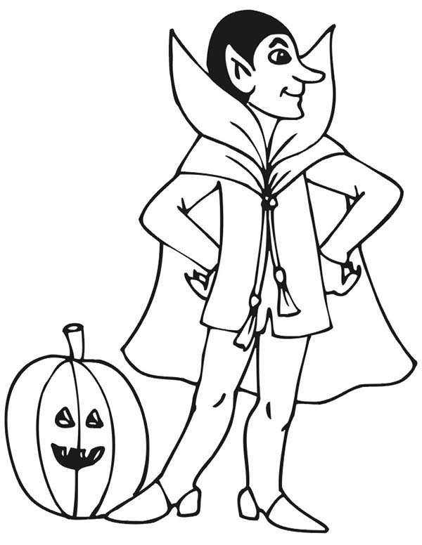 Vampire, : Vampire Costume for Halloween Coloring Page