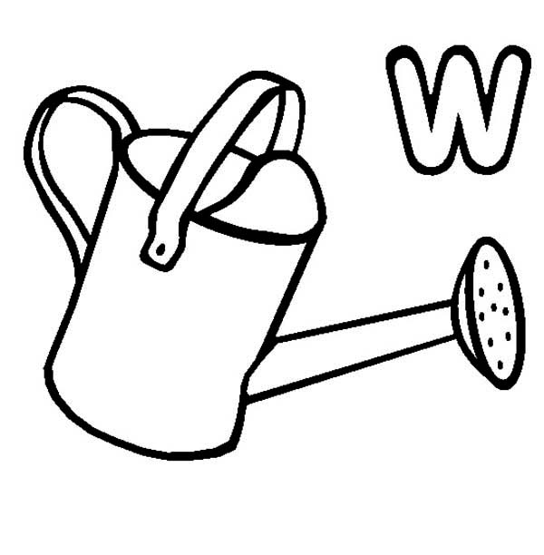 Watering Can, : W is for Watering Can Coloring Page