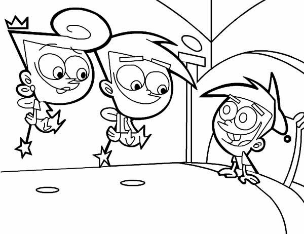 The Fairly Odd Parents, : Wanda and Cosmos Take TImmy to His Bed in the Fairly Odd Parents Coloring Page
