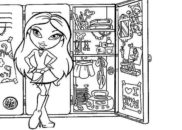 Bratz, : Yasmin Bratz in Front of Her Accessories Collections Coloring Page