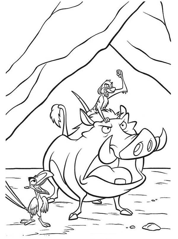 Timon and Pumbaa, : Zazu and Timon and Pumbaa is so Angry Coloring Page
