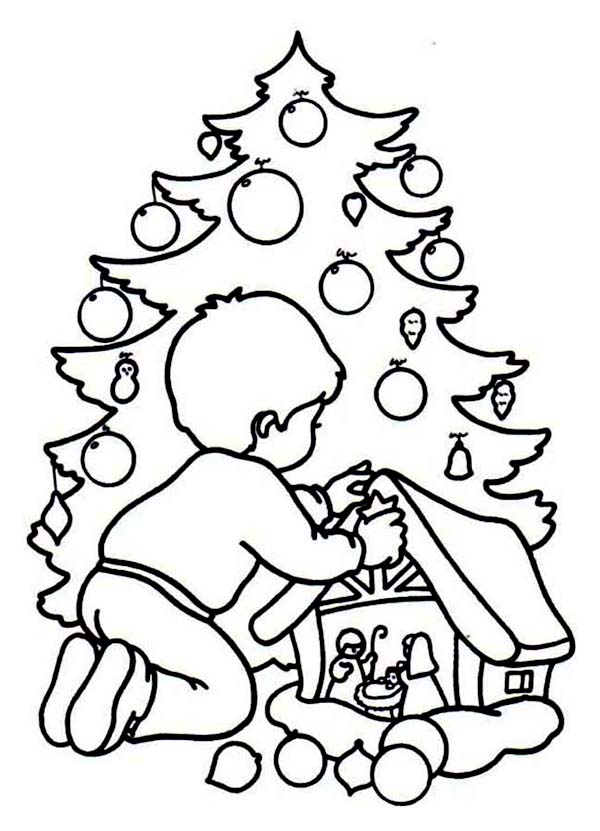 Christmas, : A Children Playing Christmas Game on Christmas Coloring Page
