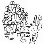 Christmas, A Mule With A Cart Full Of Christmas Presents On Christmas Coloring Page: A Mule with a Cart Full of Christmas Presents on Christmas Coloring Page