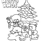 Christmas, Two Tiny Bear Celebrating Christmas On Christmas Coloring Page: Two Tiny Bear Celebrating Christmas on Christmas Coloring Page