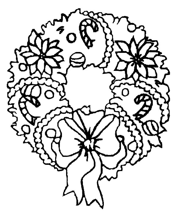 Christmas Wreaths, : Candy Cane Christmas Wreaths Coloring Pages