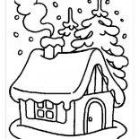 Winter Season, House Covered By Snow During Winter Season Coloring Page: House Covered by Snow During Winter Season Coloring Page