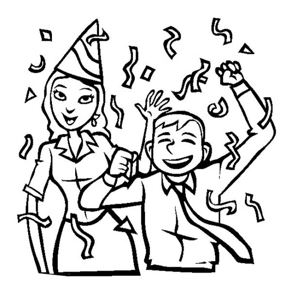 New Year, : Office Colleagues Celebrating 2015 New Year Coloring Page