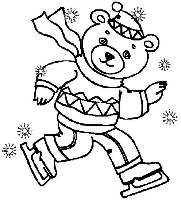 Winter Season, : One Teen Bear in Winter Season Outfit Coloring Page