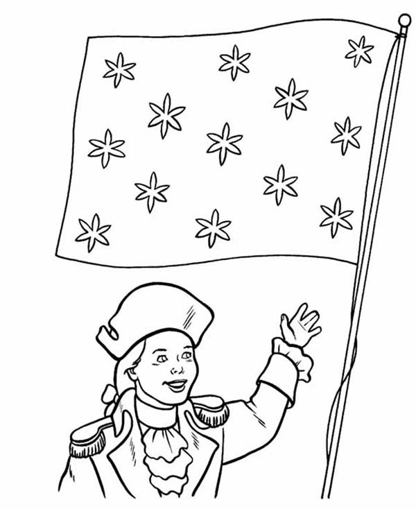 Independence Day, : Honoring Flag on Independence Day Celebration Coloring Page