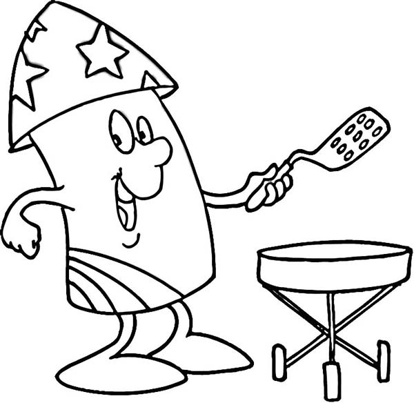 Independence Day, : Mr Firework Cooking for Independence Day Celebration Coloring Page