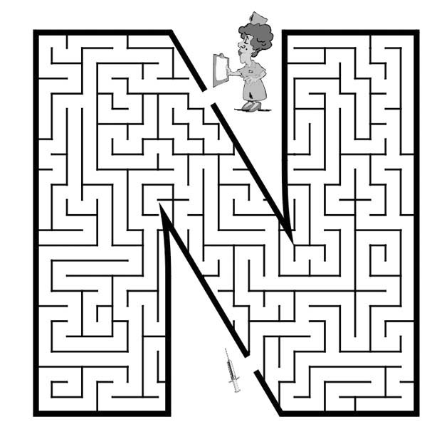 Letter n, : Capital Letter N Maze Coloring Page