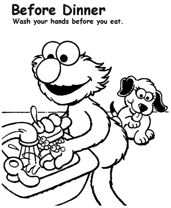 Hand Washing, : Elmo Hand Washing Before Dinner Coloring Pages