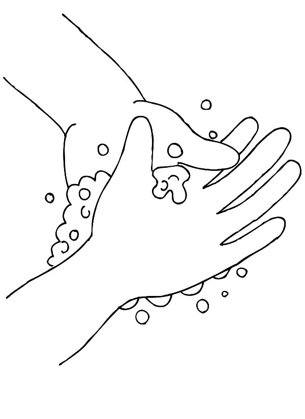 Hand Washing, : Hand Washing Bubbling Soap Coloring Pages