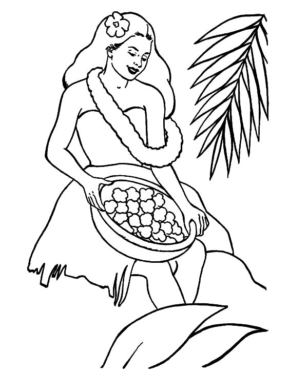 Hawaii, : Hawaii Girl Prepare to Welcome Tourist Coloring Pages