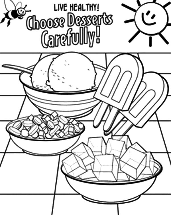 Healthy Eating, : Healthy Eating Coloring Pages for Desserts