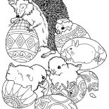 Hedgehog, Hedgehog And Other Animals Decorating Easter Eggs Coloring Pages: Hedgehog and Other Animals Decorating Easter Eggs Coloring Pages