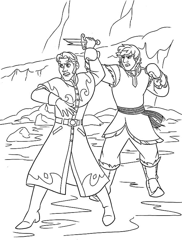 Hans, : Kristoff Stopped Prince Hans from Throwing a Broken Sword Coloring Pages