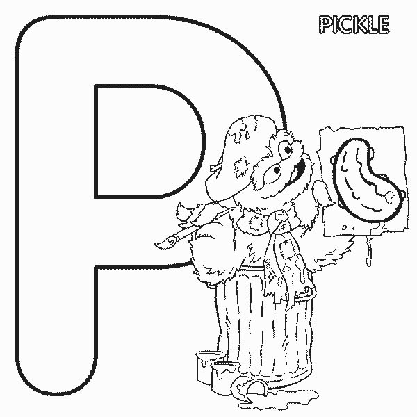 Letter p, : Learn Letter P is for Pickle in Sesame Street Coloring Page