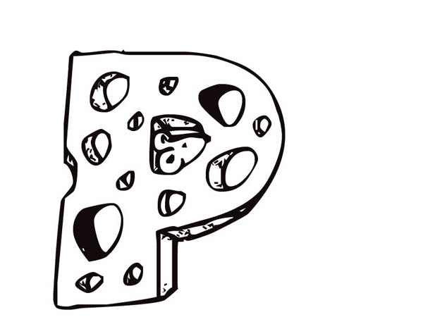 Letter p, : Letter P from Cheese Coloring Page