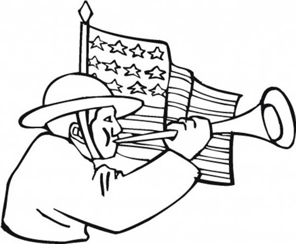 Remembrance Day, : Remembrance Day Blowing Horn Coloring Pages