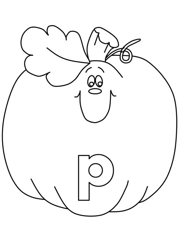 Letter p, : Smiling Pumpkin for Letter P Coloring Page