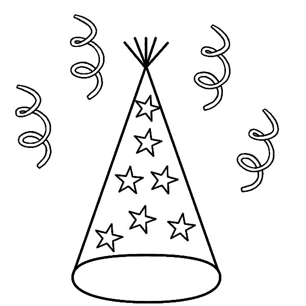 Hat, : Starry Birthday Party Hat Coloring Pages