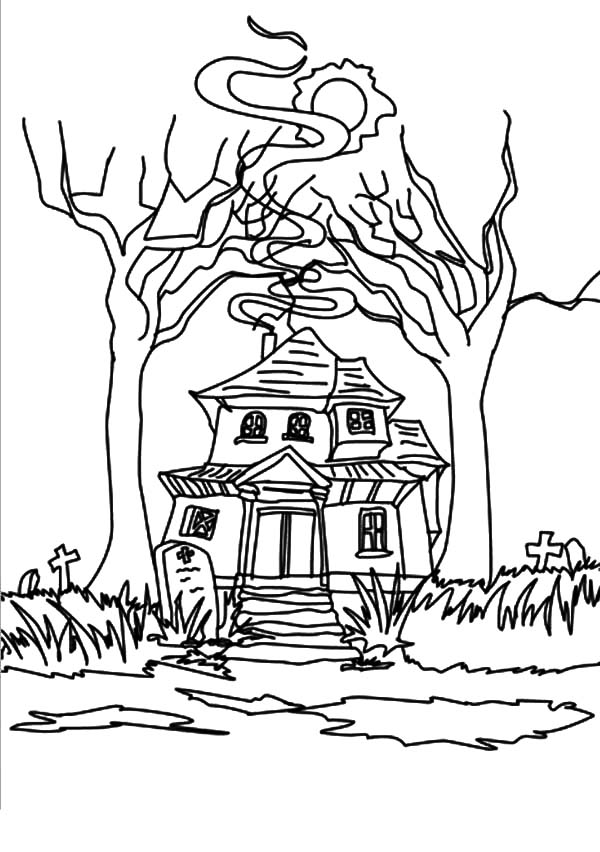 Haunted House, : Strange Haunted House Coloring Pages