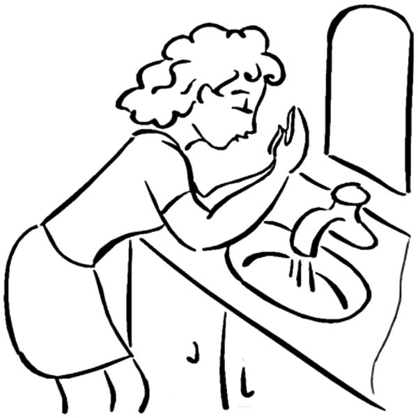 Hand Washing, : Washing Hand in a Sink Coloring Pages