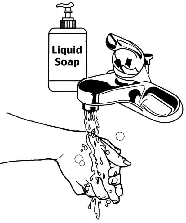 Hand Washing, : Washing Hand with Liquid Soap Coloring Pages