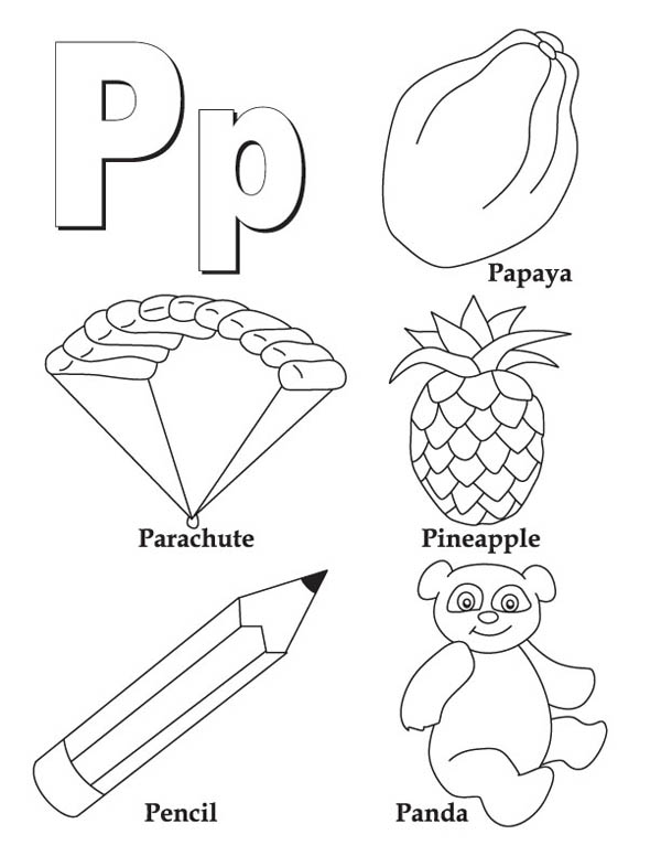 Letter p, : Words from Ltter P Coloring Page